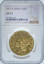 1873-S Open 3 $20 Liberty AU53 NGC
