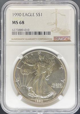 1990 Silver Eagle MS68 NGC