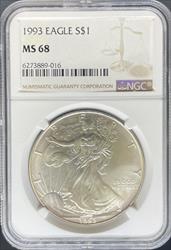 1993 Silver Eagle MS68 NGC