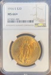 1916-S $20 St Gaudens MS66+ NGC