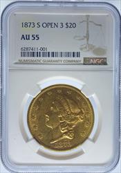 1873-S Open 3 $20 Liberty AU55 NGC