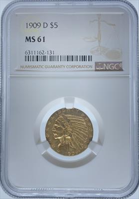 1909-D $5 Indian MS61 NGC