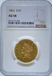 1862 $10 Liberty AU58 NGC