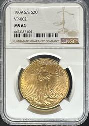1909-S/S $20 St Gaudens VP-002 MS64 NGC Top Pop