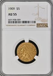 1909 $5 Indian AU55 NGC