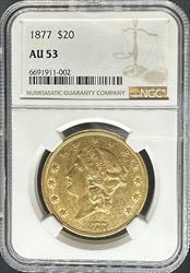 1877 $20 Liberty AU53 NGC