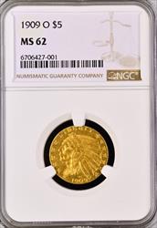 1909-O $5 Indian MS62 NGC