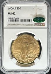 1909-S $20 St Gaudens MS62 NGC CAC