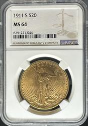 1911-S $20 St Gaudens MS64 NGC