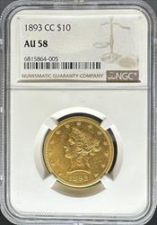 1893-CC $10 Liberty AU58 NGC