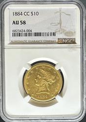 1884-CC $10 Liberty AU58 NGC