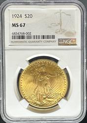 1924 $20 St Gaudens MS67 NGC