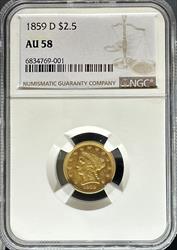 1859-D $2.5 Liberty AU58 NGC