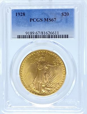 1928 $20 St Gaudens MS67 PCGS