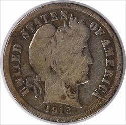 1913-S Barber Silver Dime VG Uncertified