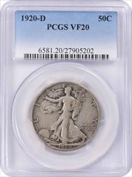 1920-D Walking Liberty Silver Half Dollar VF20 PCGS