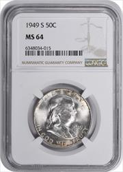 1949-S Franklin Silver Half Dollar MS64 NGC