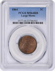 1864 Two Cent Piece Large Motto MS64RB PCGS