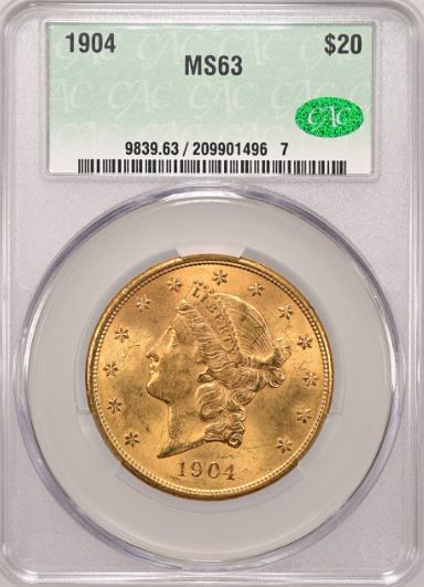 1904 $20 Liberty MS63 CACG