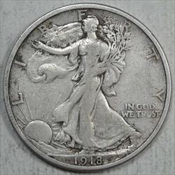 1918-S Walking Liberty Half Dollar, Very Fine+ 