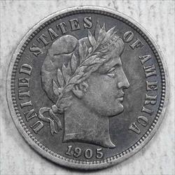 1905-O Micro O Barber Dime, Choice Extremely Fine, Scarce Variety
