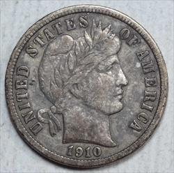 1910-S Barber Dime, Very Fine, Discounted Better Date 