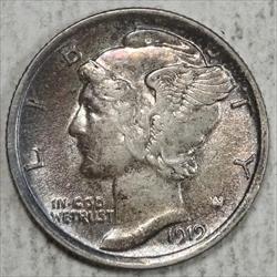 1919 Mercury Dime, Almost Uncirculated, Nice Color