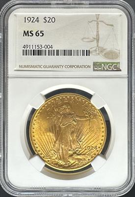 1924 $20 St Gaudens MS65 NGC