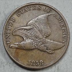 1858 Flying Eagle Cent, Large Letters, Low Leaves, Choice Very Fine