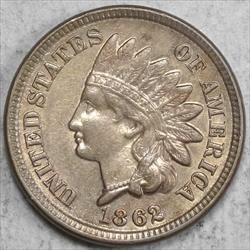 1862 Indian Cent, Almost Uncirculated+, Original