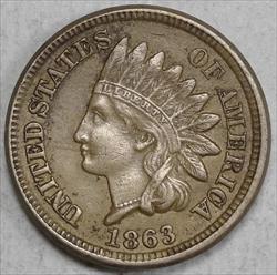 1863 Indian Cent, Choice Extremely Fine, Original 