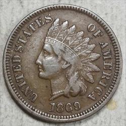 1869 Indian Cent, Semi Key Date, Very Fine 