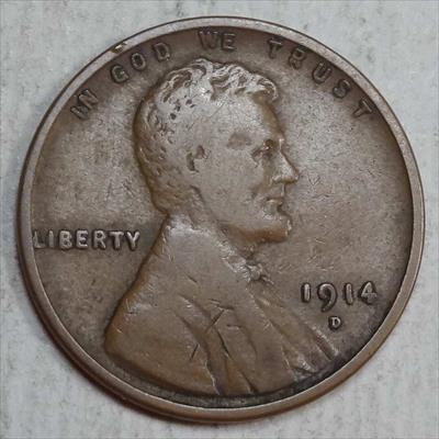 1914-D Lincoln Cent, Fine, Original Key Date