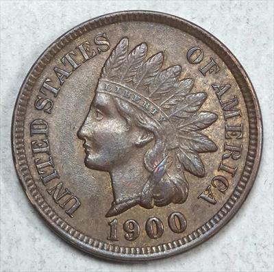1900 Indian Cent, Choice Almost Uncirculated, Original Brown AU