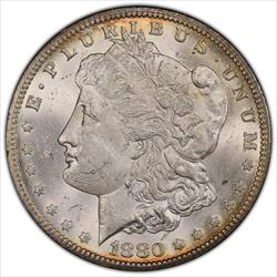 1880-CC Morgan Dollar, Rev. of 1878, VAM-4, 80/79, PCGS MS-63