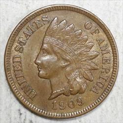 1909-S Indian Cent, Choice Almost Uncirculated, Original Key Date