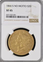 1866-S NM $20 Liberty XF45 NGC