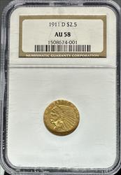 1911-D $2.5 Indian Strong D AU58 NGC