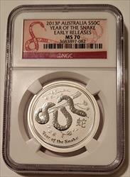 Australia 2013 P 1/2 oz Silver 50 Cents Year of the Snake MS70 NGC Early Releases