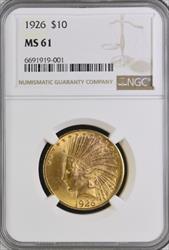 1926 $10 Indian MS61 NGC