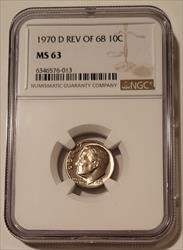 1970 D Roosevelt Dime Reverse of 1968 Variety FS-901 MS63 NGC