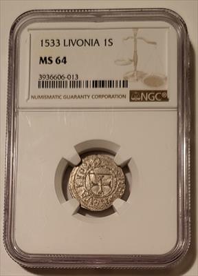 Livonia (Latvia) 1533 Silver Schilling MS64 NGC