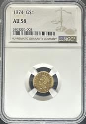 1874 Gold Dollar AU58 NGC