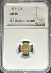 1853 Gold Dollar AU58 NGC