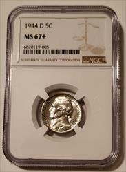 1944 D Jefferson Silver Nickel Unc MS67+ NGC