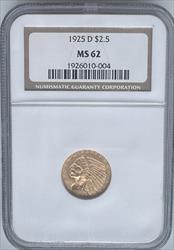 1925-D $2.5 Indian MS62 NGC