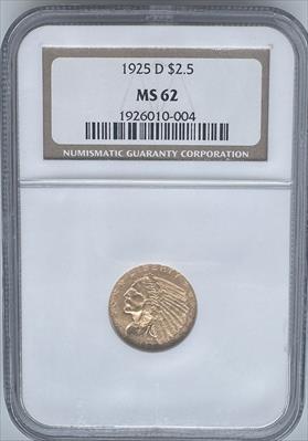 1925-D $2.5 Indian MS62 NGC