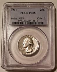 1941 Washington Quarter PR65 PCGS Low Proof Mintage