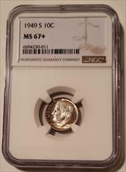 1949 S Roosevelt Dime MS67+ NGC Toned