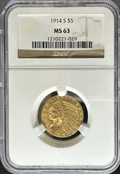 1914-S $5 Indian MS63 NGC